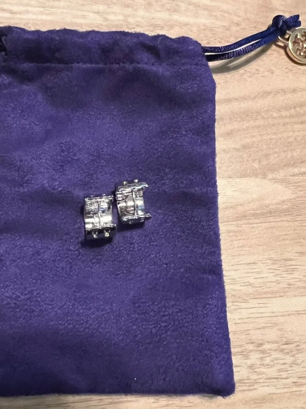Tory Burch Silver Huggie Earrings